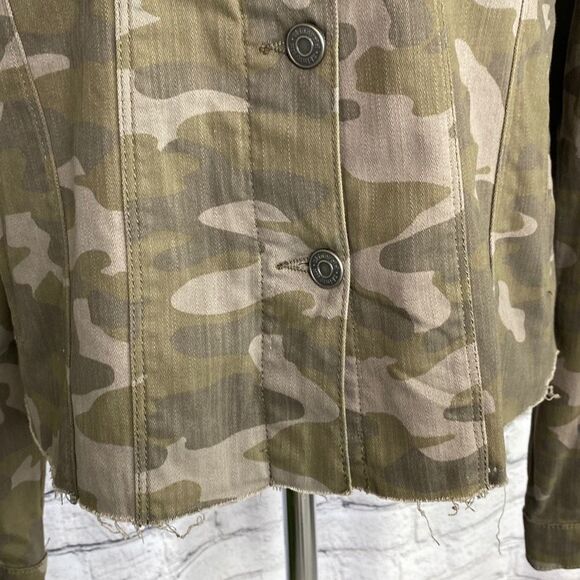Skinny Girl Womens Camo Military Jacket Button Raw Edge Stretch Green Large - Picture 10 of 14